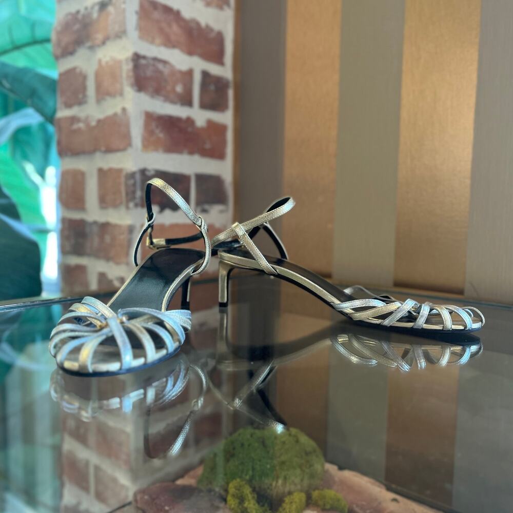 CELINE Metallic Gold/Silver Lambskin Triomphe Sandals SZ 36.5 (US 6.5)